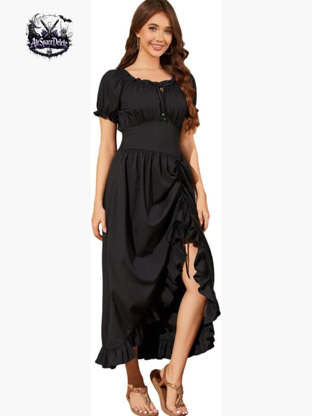 Medieval Renaissance Costume Dress with Corset Ruffle Sleeves for Halloween